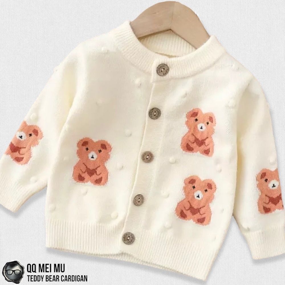 SUPER SOFT KNIT BABY TEDDY BEAR CARDIGAN SWEATER IN IVORY UNISEX SMALL KIDS SIZE